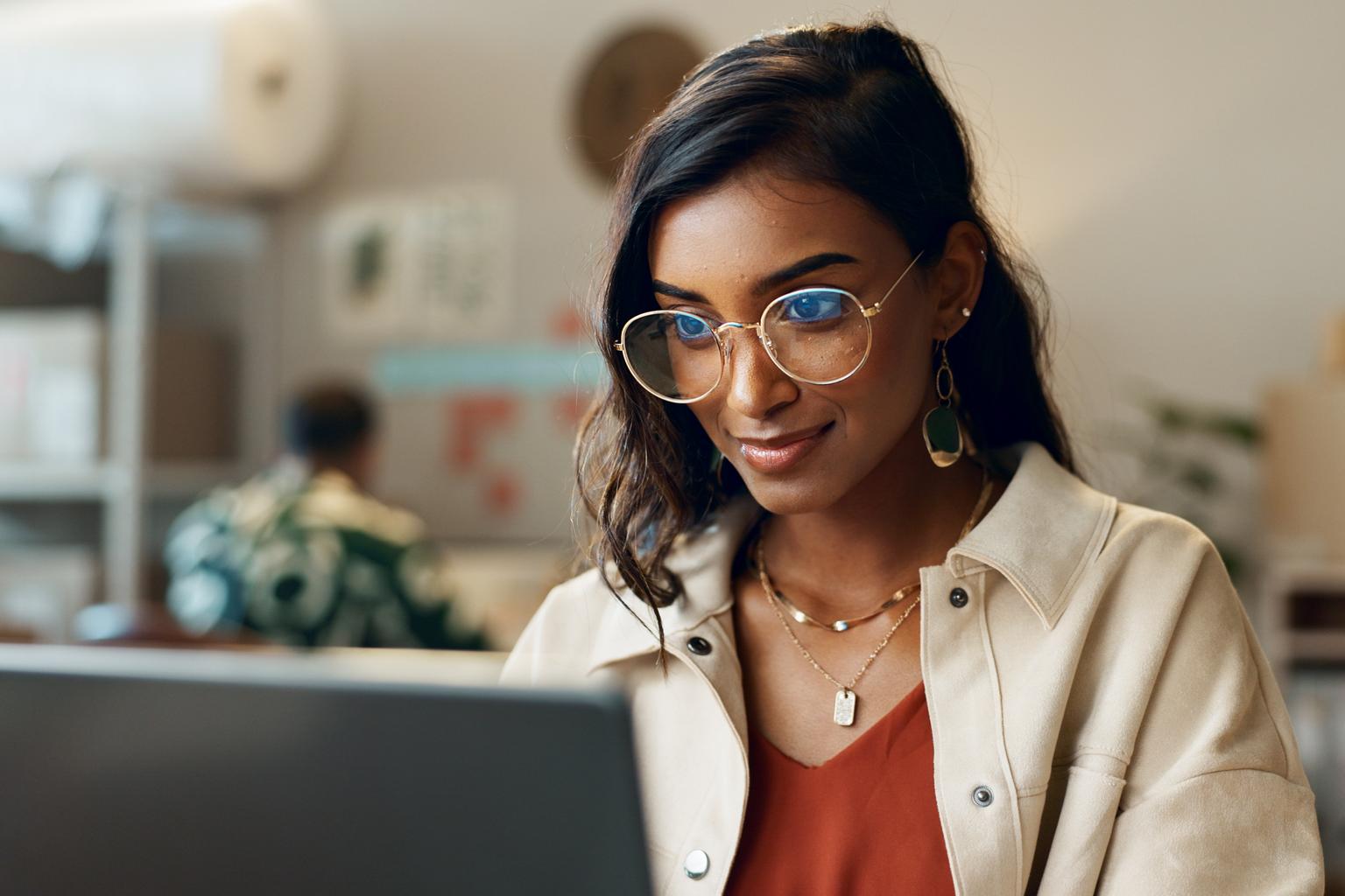 Woman working on laptop
