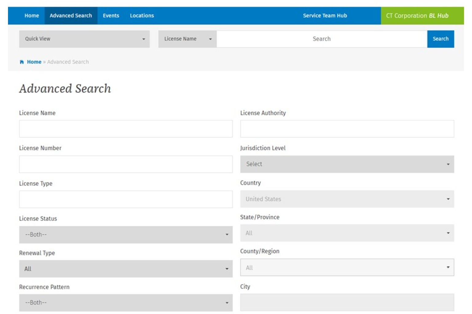 Use advanced search with CT Corporation's Business License Hub