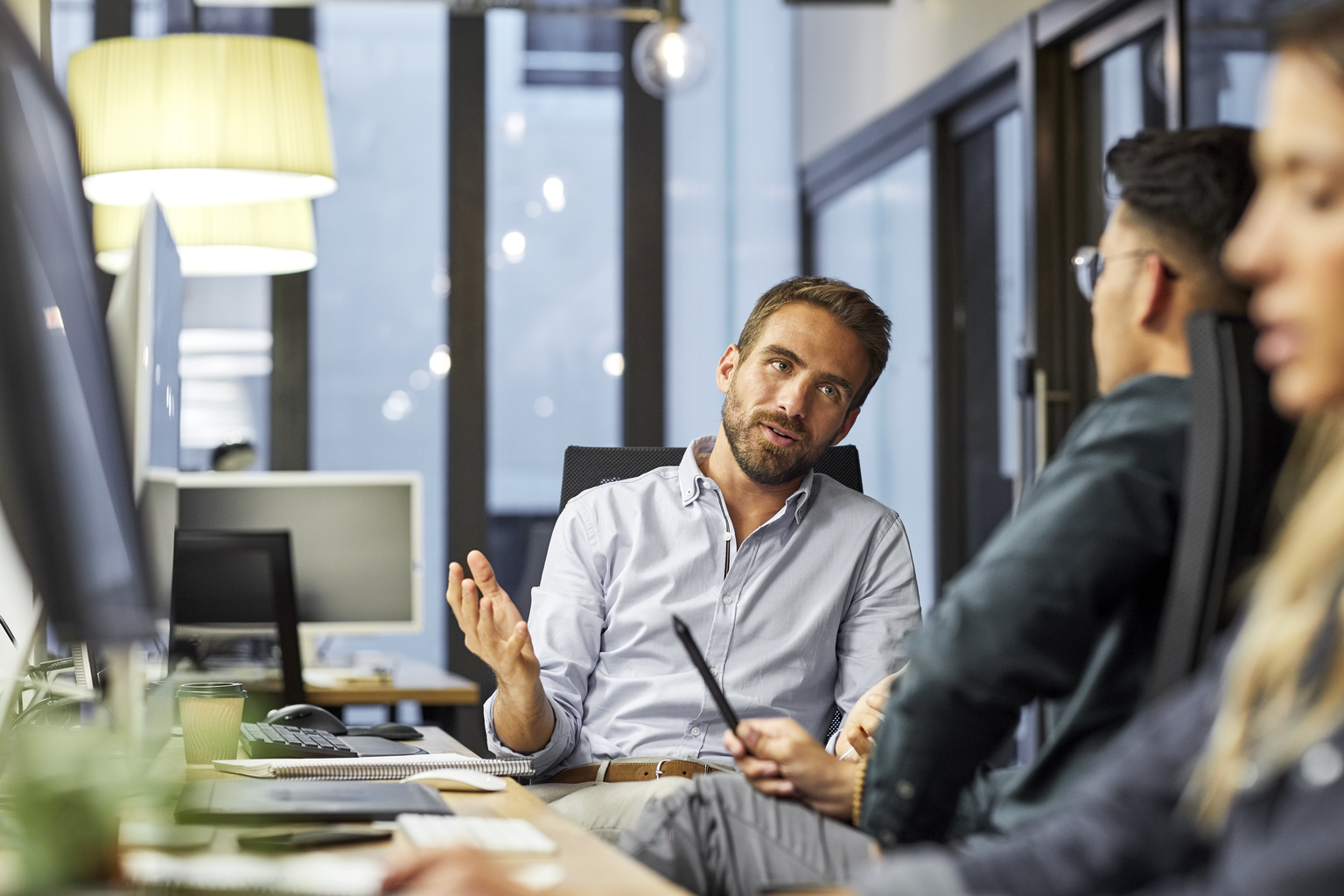 Male coworkers-talking 